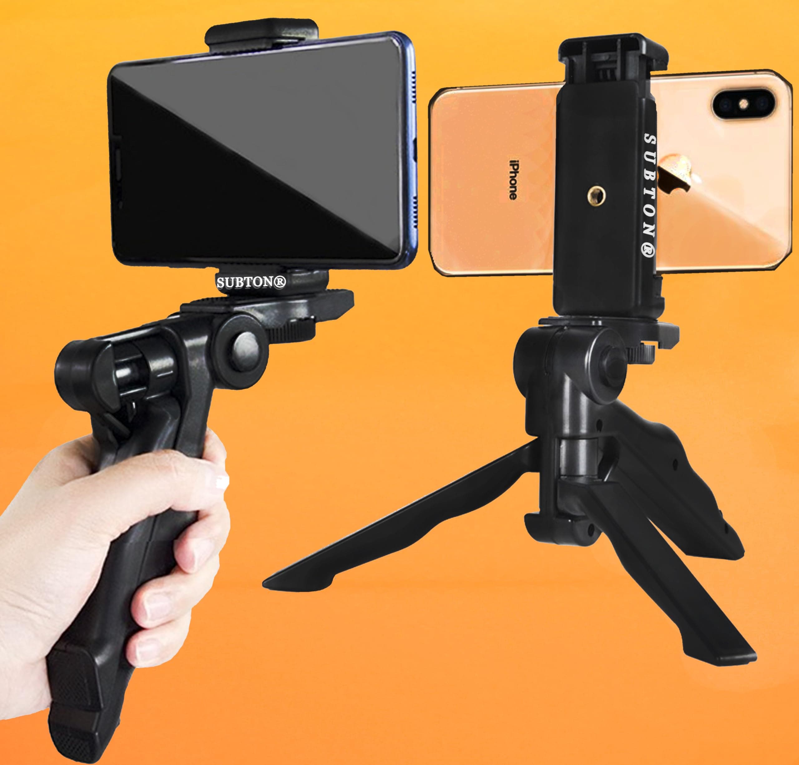 SUBTON BASICS Handheld Mini Tripod Camera Stand with Horizontal & Vertical Rotation -Tripod for Photography, Vlogging Shots Reels, YouTube Compatible with All Mobile Phones, Action GoPro Cameras DSLR
