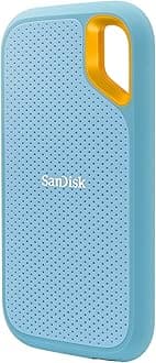 SANDISK Extreme 1TB Portable External SSD, 1050MB/s R, 1000MB/s W, 3m Drop Protection, IP65 Water/dust Resistant, PC,MAC & TypeC Smartphone Compatible, 5Y Warranty, SkyBlue Color