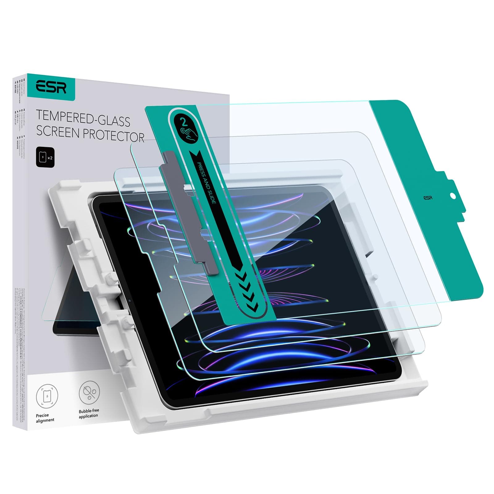 2 Pack for iPad Pro 11 inch Screen Protector, iPad Air 5/4th Generation Screen Protector, Tempered-Glass Screen Guard Film with Easy Application Tray, Scratch Resistant, HD Clarity