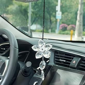 Crystal Flower Car Rear View Mirror Pendant Car Hanging Ornament Lucky Car Accessories (Transparent)