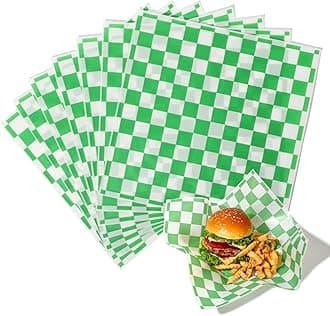 [250 Sheets] 12x12" Deli Paper Sheets, Green and White Checkered Dry Waxed Paper, Sandwich Wrapping, Grease-Proof Wax Paper for Food Basket, Chritmas Parties, Picnic, Burgers