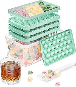 3 Pack Ice Trays for Freezer, 99 PCS Ice Cube Tray with Lid and Bin, Round Ice Cube Mold, Circle Ice Maker for Chilling Drinks (0.8 inch, Green)