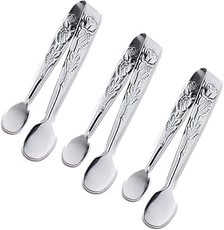 Sunenlyst 3PCS Mini Serving Tongs, 4Inch Rose Stainless Steel Sugar Cube Tongs, Sliver Small Ice Tongs for Tea and Coffee Party, Appetizers, Desserts (Silver)