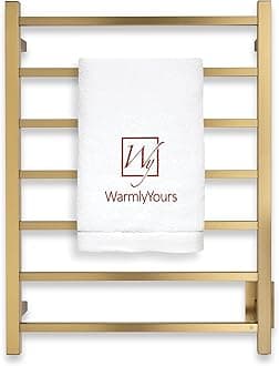 Heated Towel Rack – Brushed Gold Wall Mounted Towel Warmer for Luxurious Bathroom Spa-Like Comfort, 7-Bars, 75 Watts Electric Hardwired UL Certified Safe, WarmlyYours Tahoe