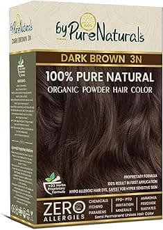 byPureNaturals 100% Organic Hair Colour Powder 3N Dark Brown 60gm | Safest Beard Colour for Men | Natural Hair Colour for Women & Men