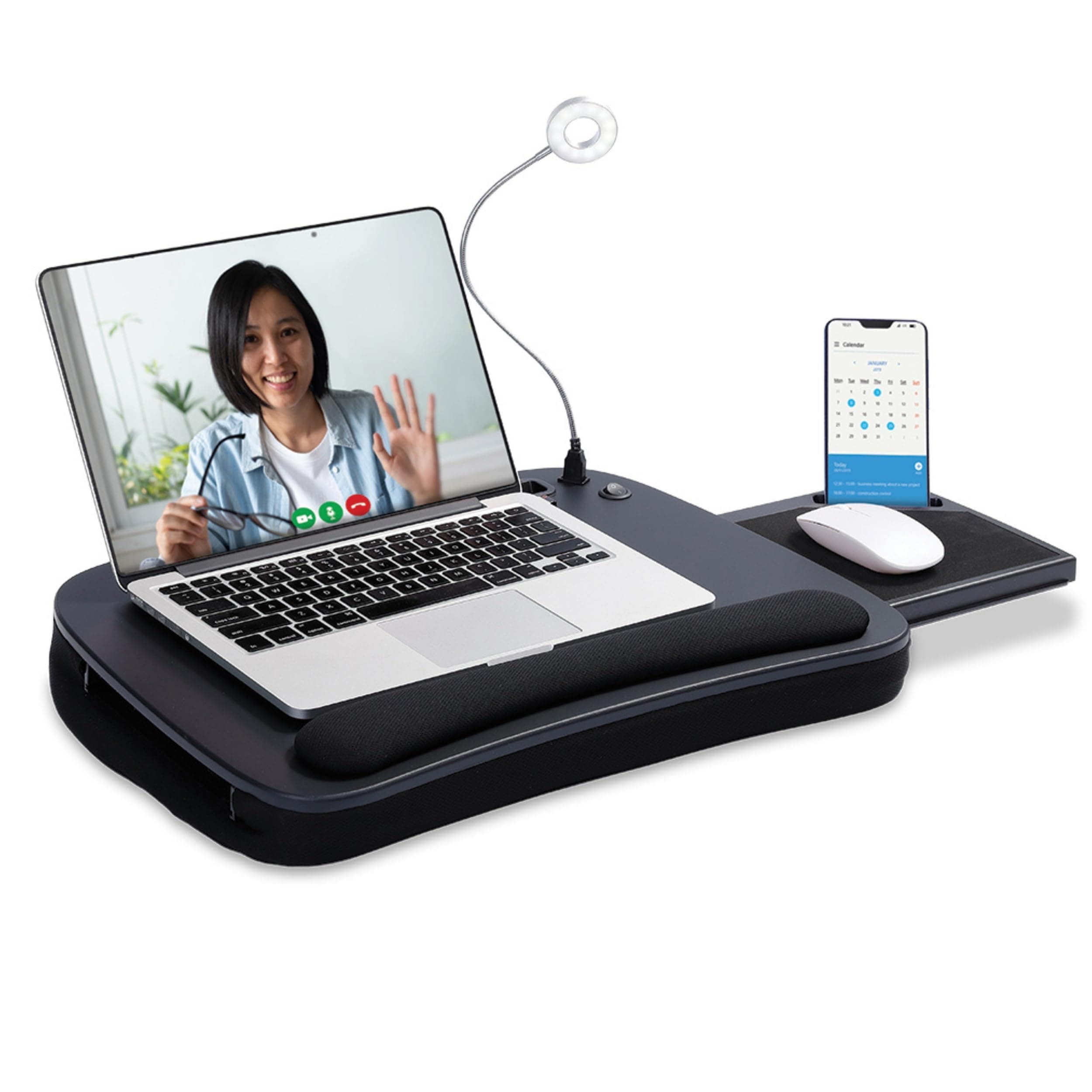 Sofia + Sam SEVNDE Multi Tasking Memory Foam Lap Desk with USB Light (Black Top) | Supports Laptops Up to 15 Inches