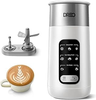 DREO Milk Frother, 8-in-1 Electric Frother for Latte Art Coffee, 9oz/270ml Warm and Cold Foam Automatic Frothers for Dairy and Non-Dairy Milk, LED, Easy to Clean, BaristaMaker Air, White