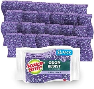 Scotch-Brite Odor Resist Non-Scratch Scrub Sponge, Dishwasher-Safe Kitchen Sponges that Resist Bacterial Odors, Multipurpose Dish Sponge for Gentle Cleaning, 24 Dish Sponges