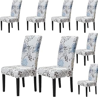 Styleys Elastic Chair Cover Stretch Removable Washable Short Dining Chair Cover Protector Seat Slipcover (Set of 8, Sky Blue/Golden Flower, SD3215)
