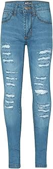 Girls Ripped Jeans Comfort Skinny Stretch Lightweight - Girls Jeans JN28 Light Blue 13-14