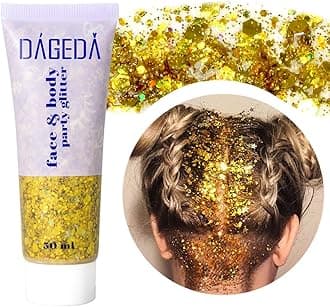 DAGEDA Body Glitter Gel, Face Glitters Body Gel Sequins Shimmer Liquid Eyeshadow, Chunky Glitter for Face Hair Nails, Holographic Cosmetic Laser Powder Festival Glitter Makeup 50ml(Gold
