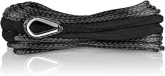 XPV SK75 1/4" x 49‘ Dyneema Synthetic Winch Rope Cable with Black Protecting Sleeve for SUV ATV UTV Vehicle Boat Car （10000LBS）(Black)