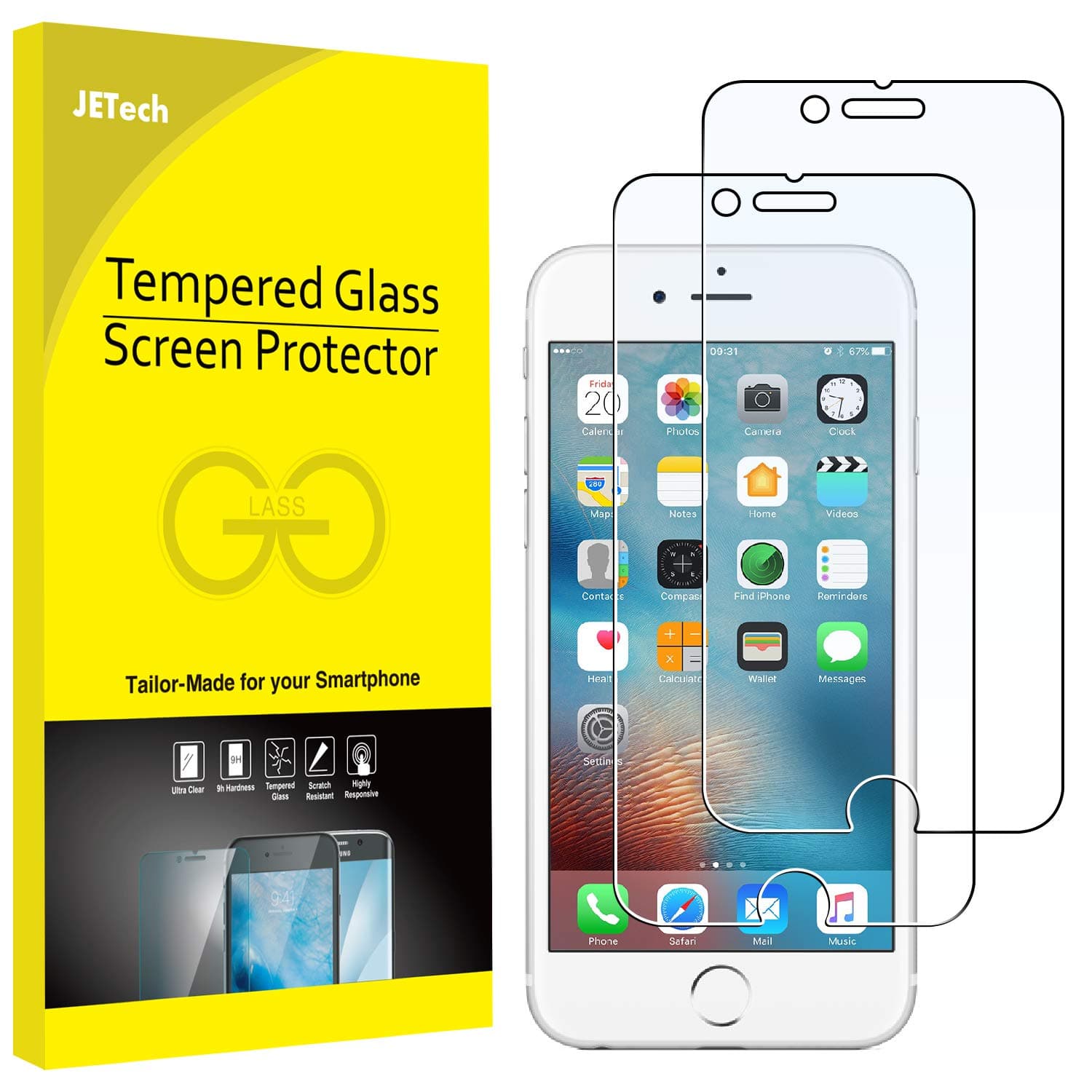JETech Screen Protector for iPhone 6 and iPhone 6s, 4.7-Inch, Tempered Glass Film, 2-Pack