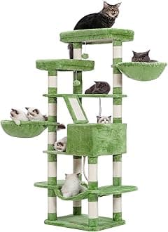 HeyblyHebly Cat Tree,68 inch Multi-Level Cat Tower for Indoor Cats,2 Widened Plush Perches Cat Condo with Scracthing Board and Big Caves,Green HCT025GR