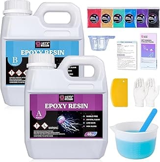 80oz Crystal Clear Epoxy Resin Kit,Bubbles Free Casting Resin Supplies for Beginner,Molds,Jewelry,Resin and Hardener with 6 Mica Powders,Large Silicone Cup