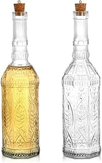 Frcctre 2 Pack Vintage Glass Bottles with Cork, 24 Oz Decorative Glass Bottles, Large Wine Oil Vineger Bottle, Decorative Apothecary Glasses Bottle Flower Bud Vases