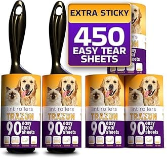 Lint Rollers Value Pack of 450 Sheets / 5 Refills, Sticky Roller, Lint Remover for Dog, Cat, Pet Hair, Lint Rollers for Clothes, Carpet, Couch, Furniture, Car Seats White