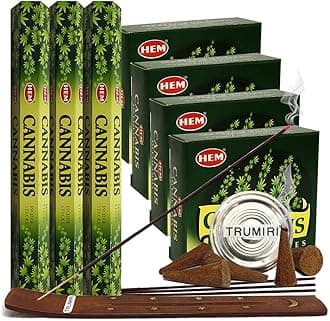 TRUMIRI Cannabis Incense Variety Pack - 100 Pieces (7 Packs) - Sticks & Cones - 3 Sets of 20 Sticks, 4 Sets of 10 Cones, 1 Holder & 1 Burner