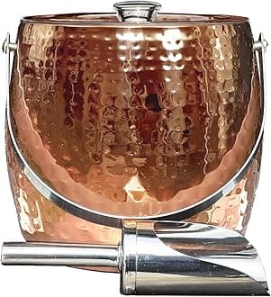 3QT Insulated Ice Bucket for Parties with Lid and Scoop- Sweat-Free One Bottle Wine Chiller/Champagne Bucket or Ice Bucket for Cocktail Bar, Leak Proof & Easy to Clean, Rose Gold