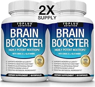 Toplux Brain Supplement Nootropic – Brain Pills Vitamin with DMAE, Bacopa Monnieri, L-Gutamine, for Men Women, 60 Capsules, Nutrition