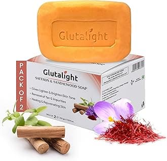 Saffron & Sandalwood Soap |Glutathione |Tan Removal |Hydrates, Soothes & Cleanses Gently |Fades Pigmentation & Dark Spots |Bathing Soaps Combo Offers |For All Skin Types - Pack of 2