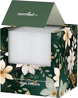 Ourmed Life Disposable Face Towels, Clean Facial Wash Cloth without Lint, Biodegradable Cleansing Dry Wipes, Skincare and Makeup Remover Towels for Sensitive Skin (Unscented, 50 Count, Pack of 1)