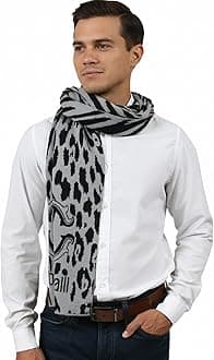 ESZ025 D0060 Grey/Black Leopard Print Mens Scarf