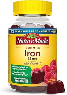 Nature Made Iron 18 mg per Serving with Vitamin C, Dietary Supplement for Red Blood Cell Support, 60 Gummies, 30 Day Supply