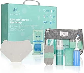 Mama & Wish Postpartum Essentials Kit for Mom - Post Partum Recovery Kit for Labor and Delivery with Hospital Essentials for Women After Birth - Includes Peri Bottle, Witch Hazel Comfy Garments & More