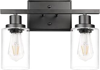 2-Light Wall Sconces, Modern Vanity Light Fixture Black Finish, Wall Light with Clear Glass Shade for Mirror Hallway Bedroom, E26 Base (Bulbs Not Included)