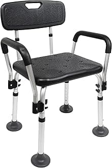 PEPE Mobility Shower Chair to Sit on in Shower, Height Adjustable with Non-Slip Tips, Removable Armrests, Tool-Free Assembly, Safety Bath Seat (Black)
