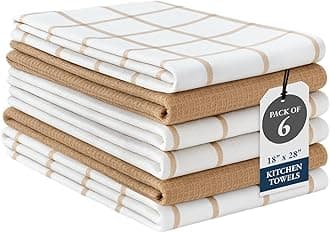 LANE LINEN Tea Towels Set - 6 Pack, 18”x28”, 100% Cotton Kitchen Towels, Absorbent & Quick-Drying Dish Towels Set with Hanging Loop - Beige