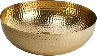 Round Hammered Metal Bowl, Gold Finish, 14"