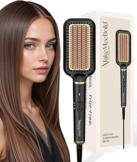- Make Mee Bold Frizz Free Straightening Brush for Hair | Hair straightener for woman with 73mm Large Paddle Design | Electric Comb for Women | Gifts for woman | PTC Fast Heat-Up (30s) | 2 Heat Settings (180°C & 210°C) | Auto Shut-Off & 360° Swivel Cord