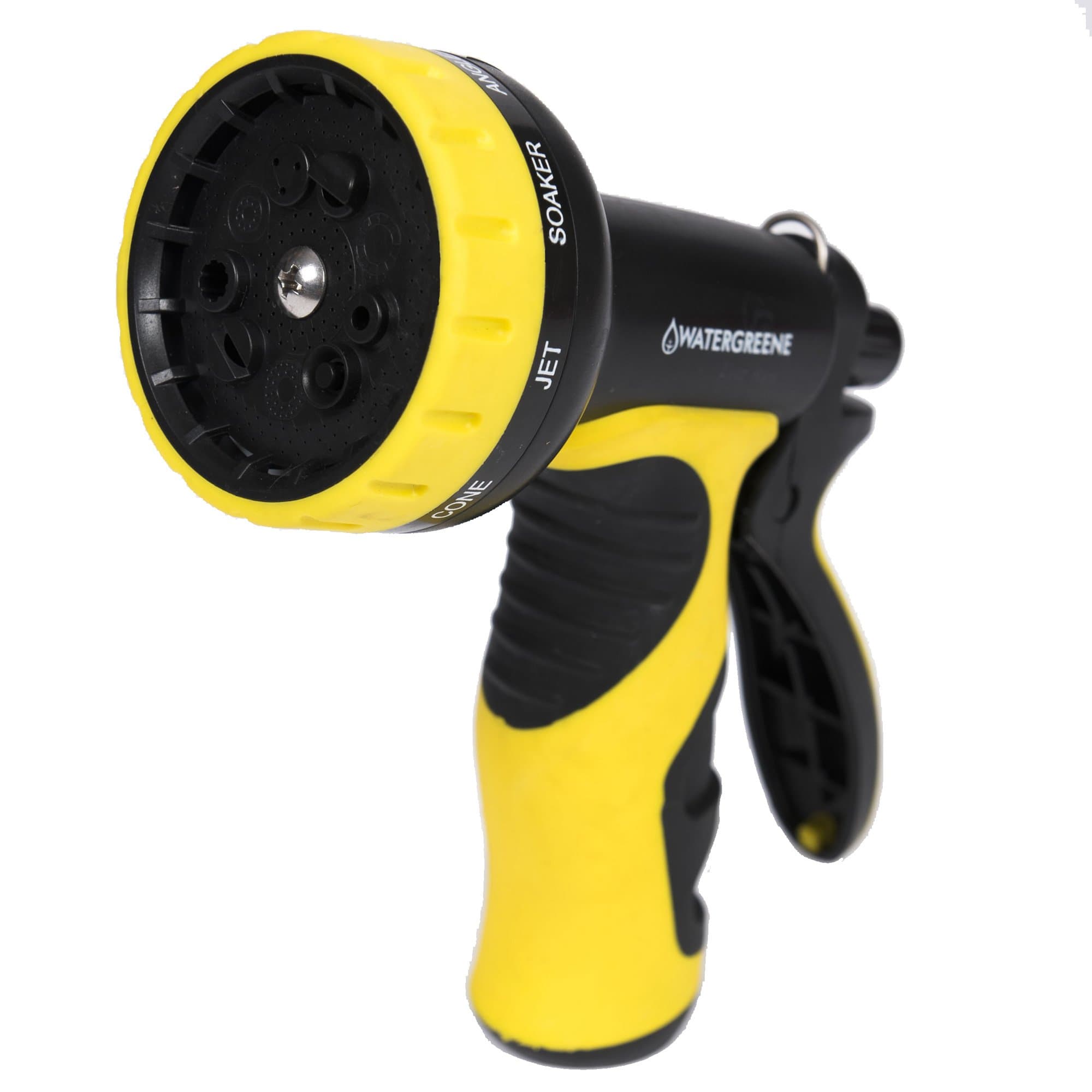 Watergreene Garden Hose Threaded Nozzle, 9 Function Adjustable Hand Sprayer, Power Jet to Gentle Mister, Water Outdoor Plants and Lawns, Wash Your Car, ATV or Boat, Heavy Duty Plastic