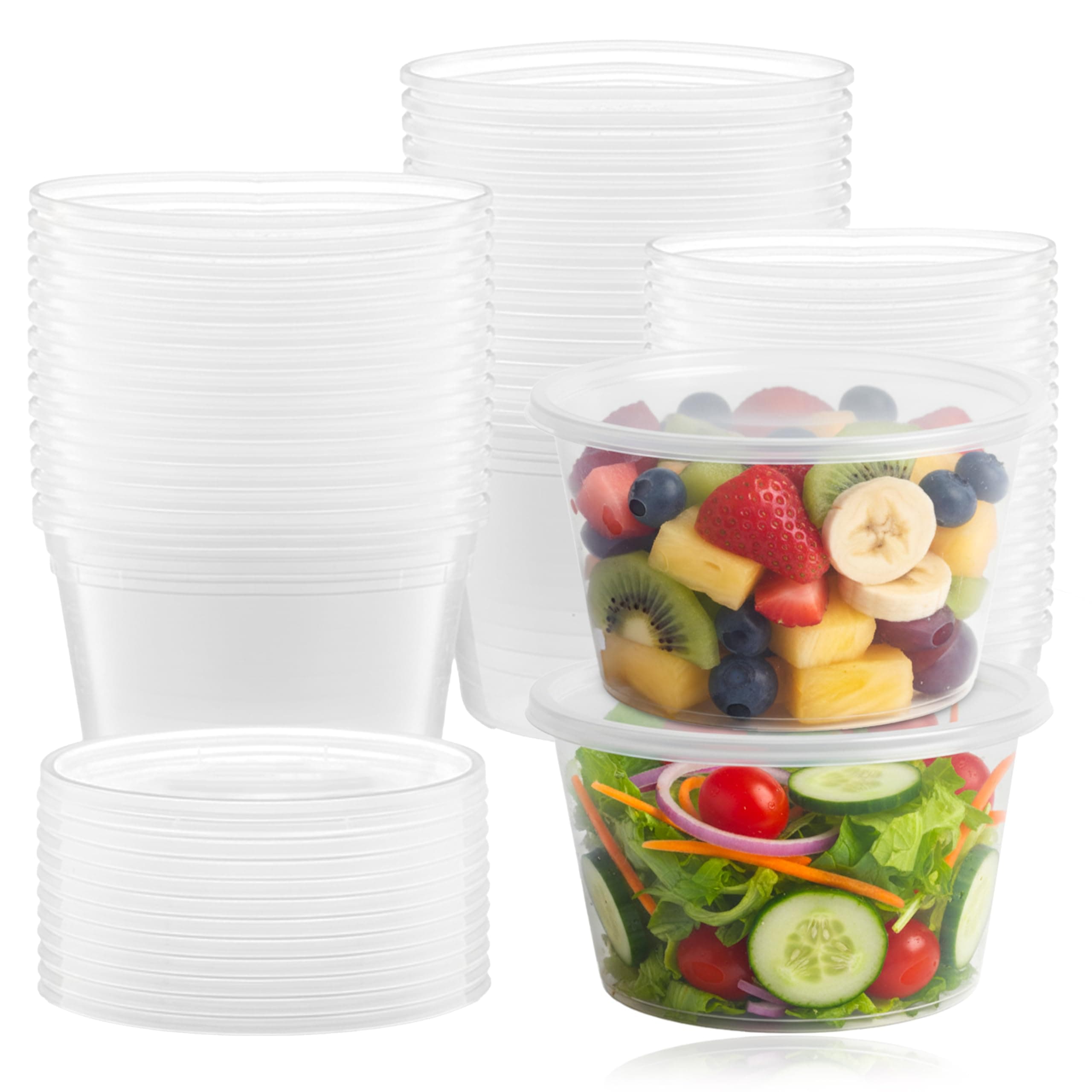 [50 Pack 450ml - 16oz Round Stackable Plastic Food Container Set With Lids - Reusable, Leakproof, Dishwasher & Microwave Safe, BPA Free Meal Prep Containers