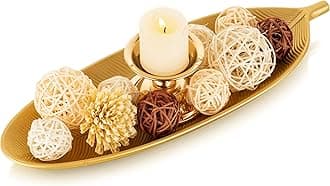 Hanobe Leaf Wooden Decorative Tray: Leaf Shaped Wood Key Tray Decor Leaves Bowl for Crystal Small Candle, Gold
