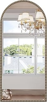 Brauthon Arched Gold Antique Mirror with Beaded, 22"x48" Gold Arch Bathroom Vanity Mirror, Retro Brass Metal Frame Decorative Mirror for Bedroom Dressing Room Entryway Fireplace
