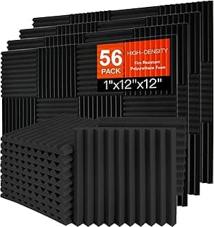 56 Pack Acoustic Foam Panels 1" x 12"x 12" Saiqiang Sound Proof Panels Black Soundproofing for Wall Fire Resistant Wedges Insulation Noise Absorbing for Office Home Studio