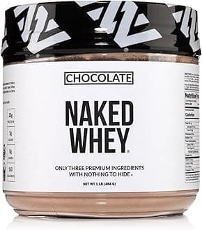 NAKED nutrition Whey 1LB - All Natural Grass Fed Whey Protein Powder, Organic Chocolate, and Coconut Sugar - No GMO, No Soy, and Gluten Free, Aid Growth and Recovery - 12 Servings