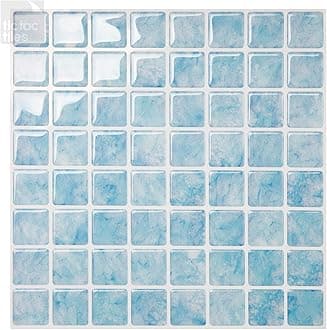 Peel and Stick Self Adhesive Removable Stick On Kitchen Backsplash Bathroom 3D Wall Sticker Wallpaper Tiles in Small Square Designs (Vetro Aqua & Glassy Peacock) (10, Aqua Vetro)