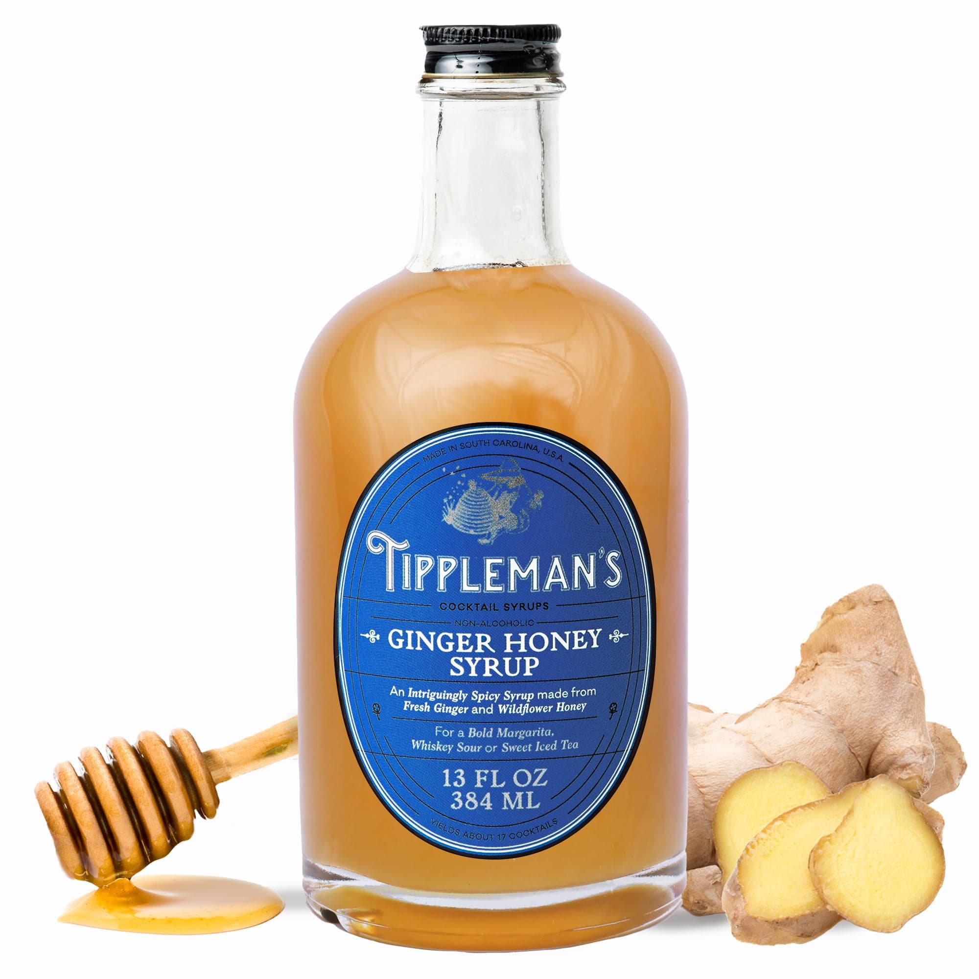 Ginger Honey Syrup - Craft Cocktail Mixer - All Natural Complex Syrup for Cocktails and Non-Alcoholic Beverages - Margarita, Whiskey Sour, or Sweet Iced Tea - Makes 17 Cocktails