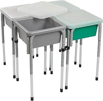 4-Station Sand and Water Adjustable Play Table, Grey/Emerald