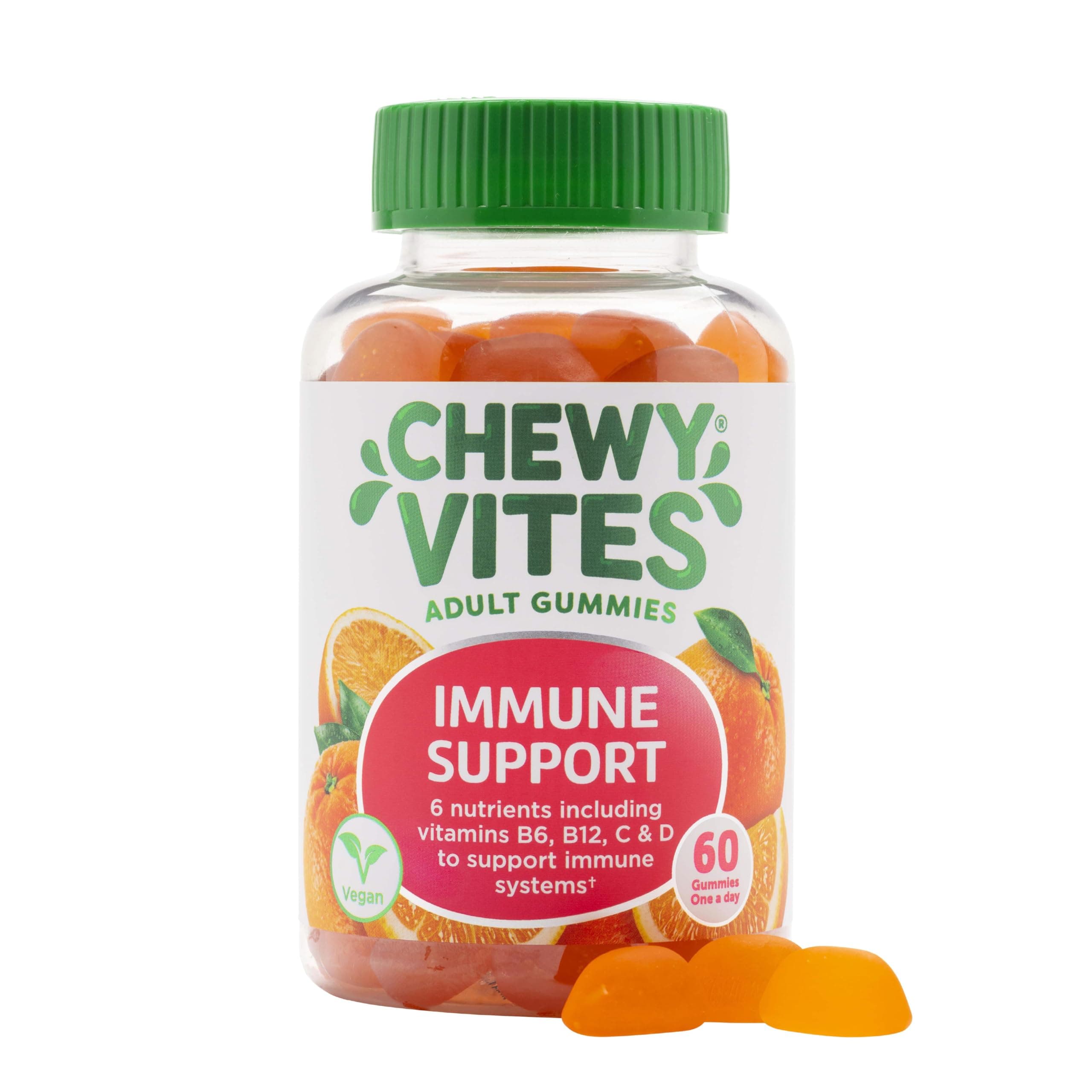 CHEWY VITES Adults Immune Support | 60 Gummy Vitamins | High Strength Vitamin D | Vitamin B6 B12 C Zinc Selenium| 1-A-Day | 2 Months Supply | Real Fruit Juice