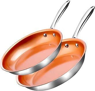 Gotham Steel 2 Pk 10 + 11 Inch Stainless Steel Non Stick Frying Pans, Ceramic Nonstick, Non Toxic, Oven & Dishwasher Safe