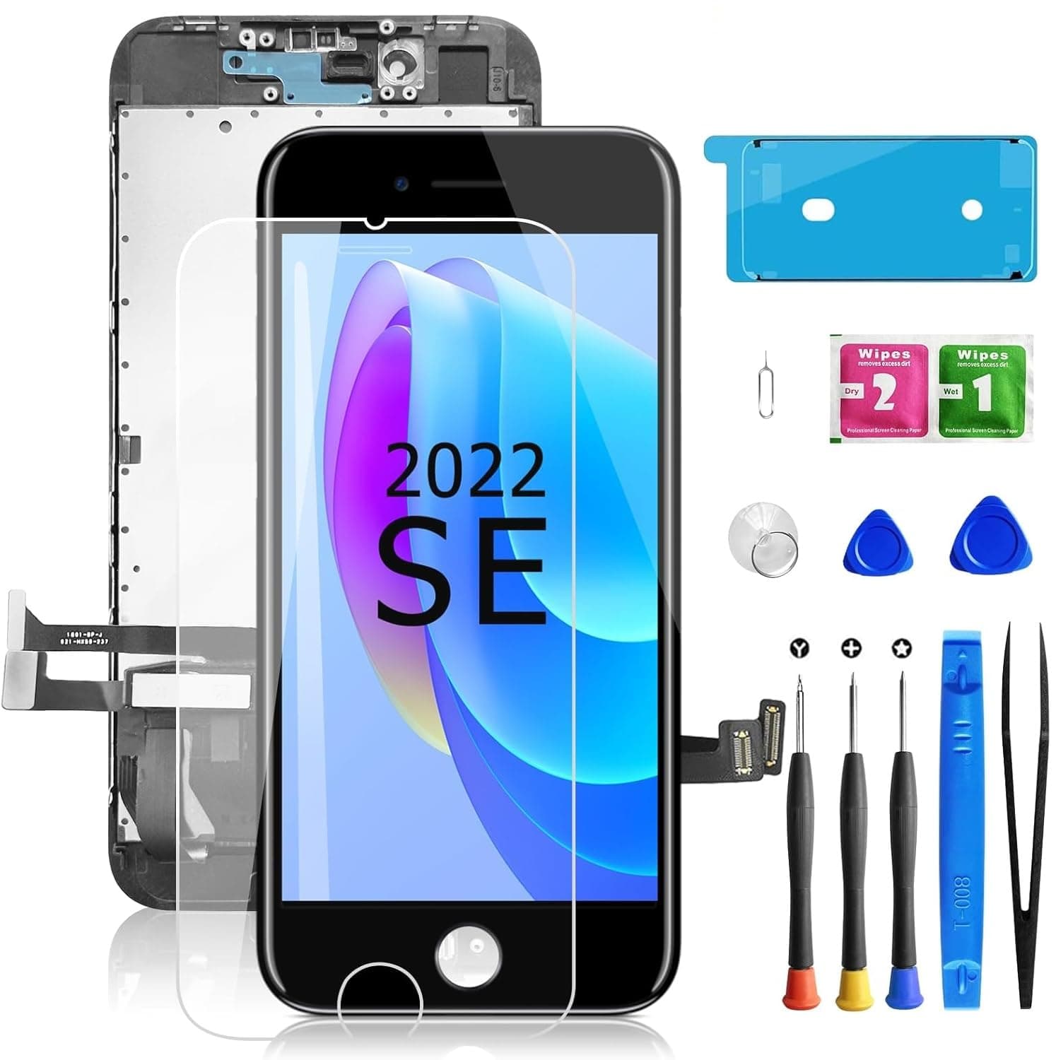 for iPhone SE 2022/SE 3 Generation Screen Replacement, Display Assembly 4.7 inch 3D Touch Screen Digitizer for A2783, A2595, A2785, A2782, A2784 with Waterproof Seal+Repair Tools+Screen Protector