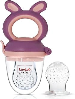 LuvLap Silicone Food/Fruit Nibbler with Extra Mesh, Soft Pacifier/Feeder, Teether for Baby, Infant, Bunny Violet & Pink