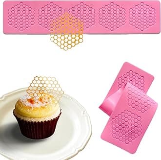 Honeycomb Molds Silicone (2 PCS) Jopgeey Tuile Fondant Molds Set with Hollow 3D Beehive Candy Lace Silicone Molds for Baking, Polymer Clay, Sugar Craft Dessert Cupcake Cake Decorating (Pink)
