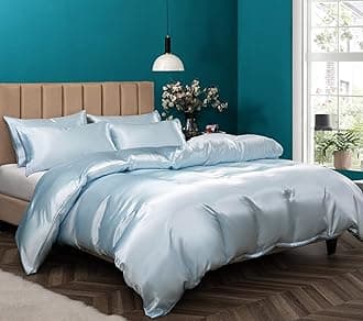 P Pothuiny 5 Pieces Satin Duvet Cover Full/Queen Size Set, Luxury Silky Like Baby Blue Duvet Cover Bedding Set with Zipper Closure, 1 Duvet Cover + 4 Pillow Cases (No Comforter)