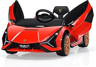 12V Kids Electric Ride on Car with Remote Control, LED Lights, MP3, Music, Spring Suspension, Licensed Lamborghini Battery Powered Toy Vehicle for Boys and Girls (Red)